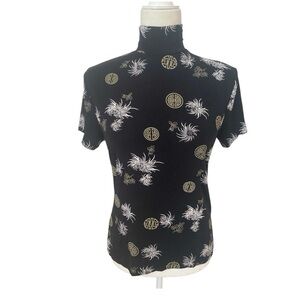 Frazier Lawrence Womens Slinky Asian Print Black Y2k Turtleneck Top Size Medium